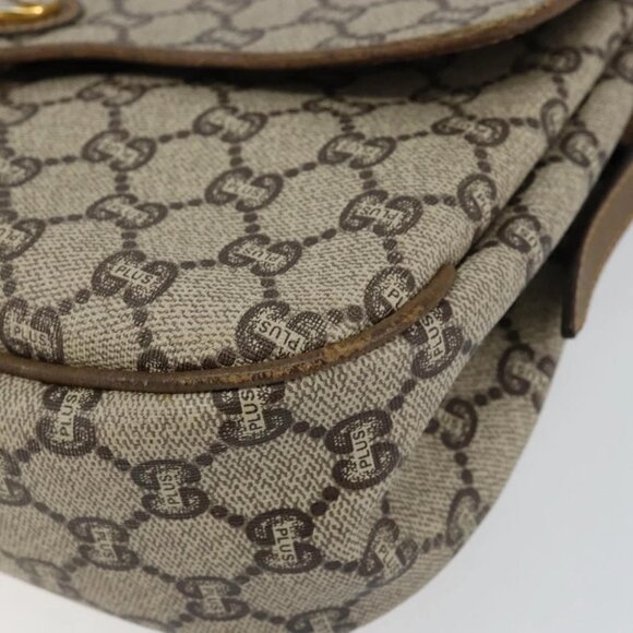 GUCCI GG PLUS Canvas Shoulder Bag PVC Leather Beige - Picture 10 of 16